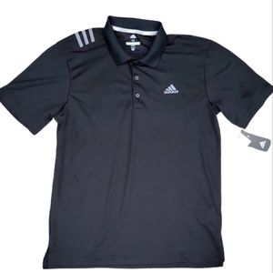 New With Tags! Adidas Men's 3 Stripe Yoke Polo Black Golf Shirt Size Medium
